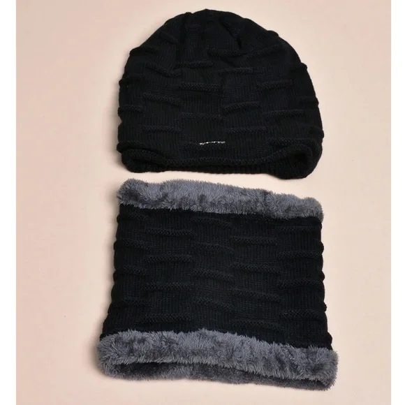Men's Teddy Lined Cashmere Beanie Infinity Scarf Set